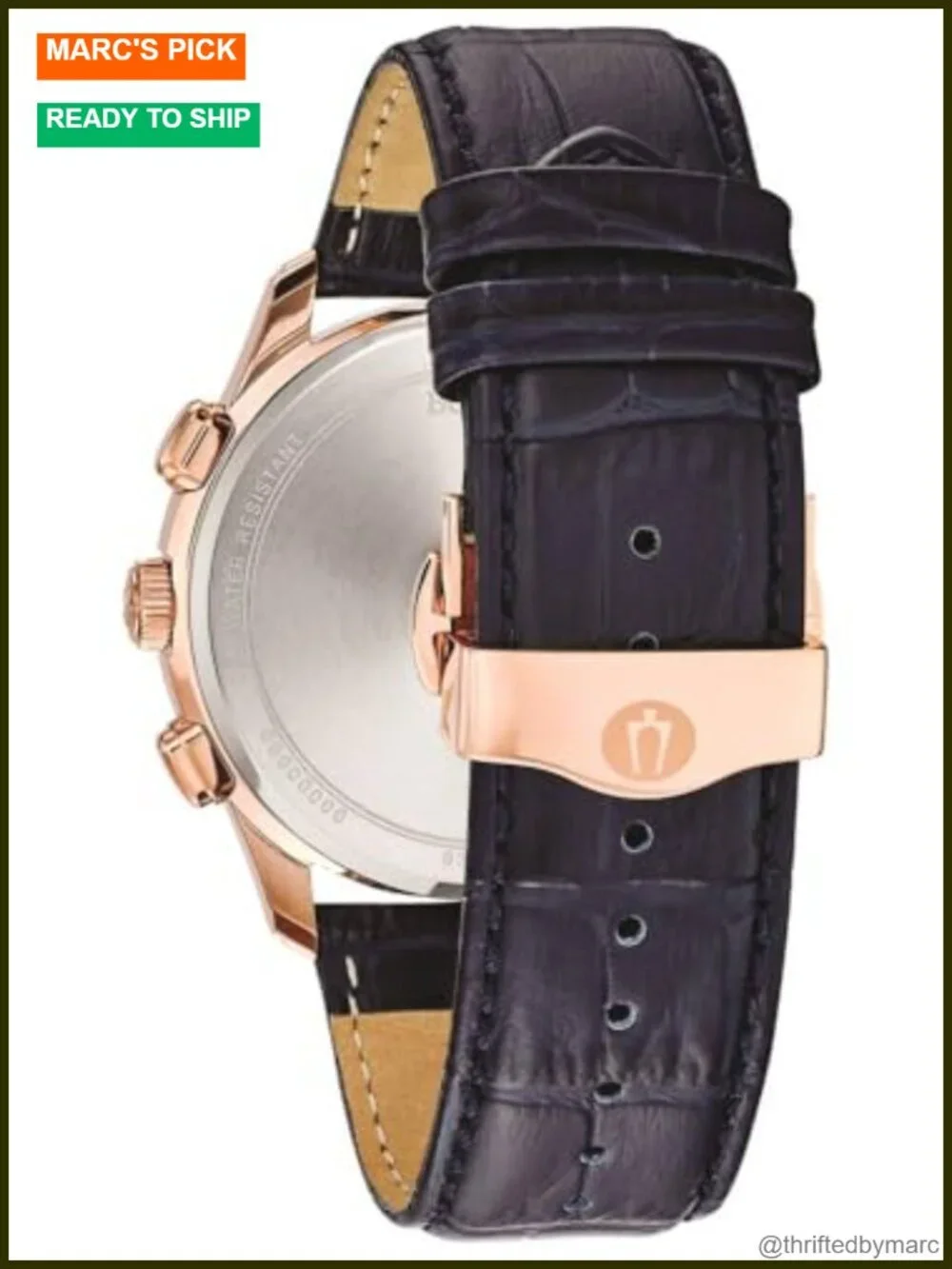 Men's Chronograph Wrist Watch - Rose Gold-Tone Stainless Steel, Blue Leather